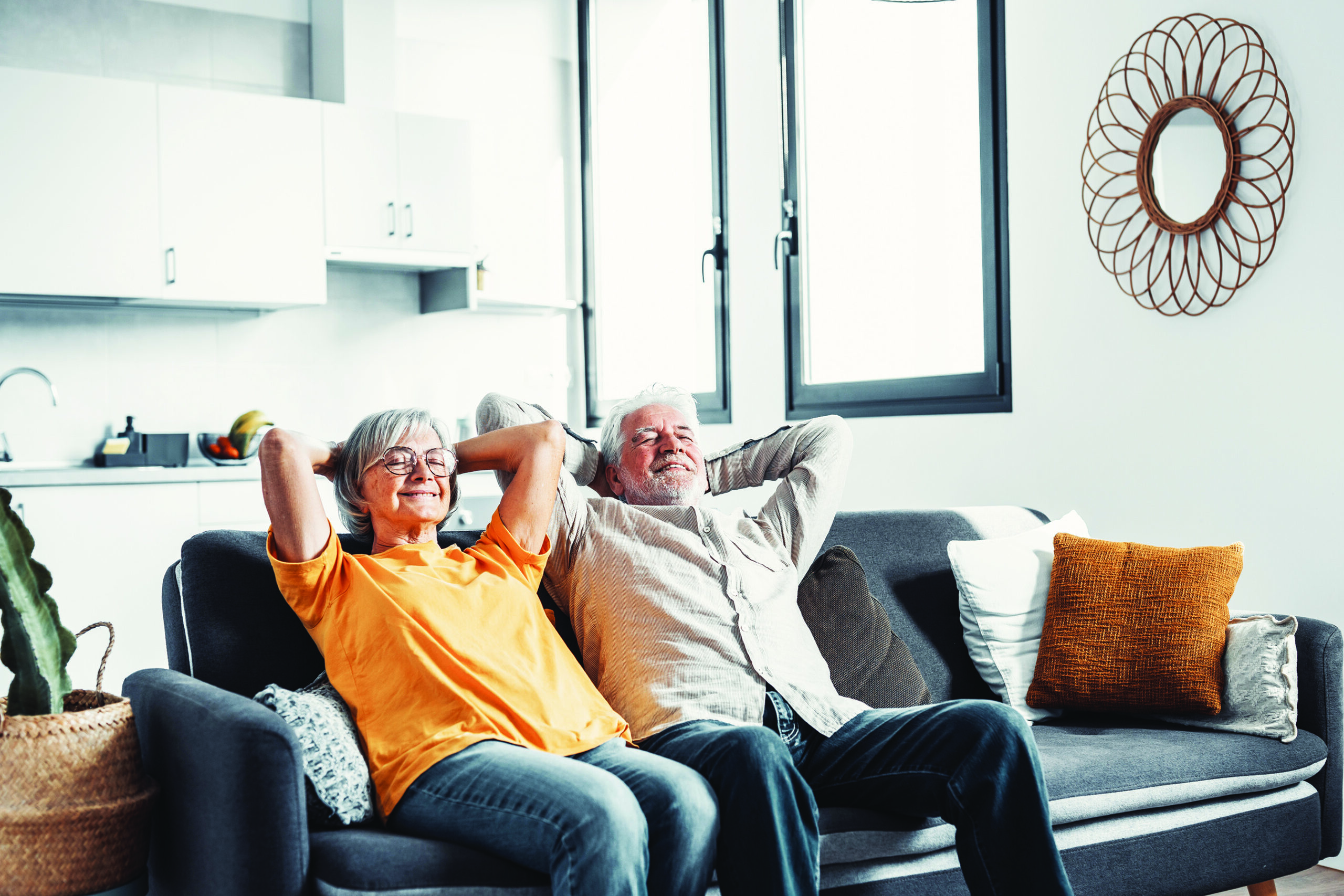 Senior couple relaxing in their home in a senior living community